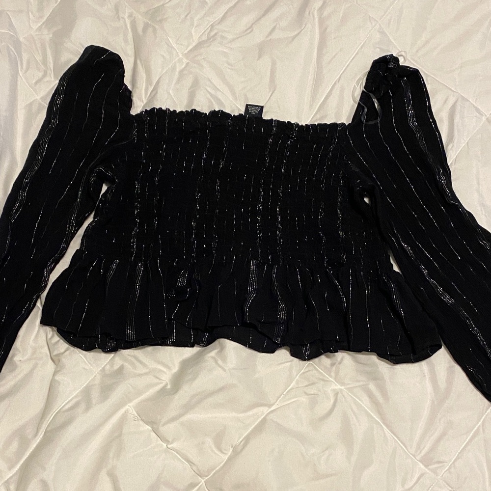 Wrangler Black Metallic Striped Off-Shoulder Blouse